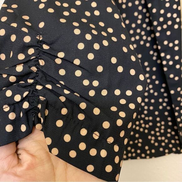 Black tan Polka Dot Blazer open Cardigan jacket suit 3/4 ruched sleeve -M - Picture 4 of 11
